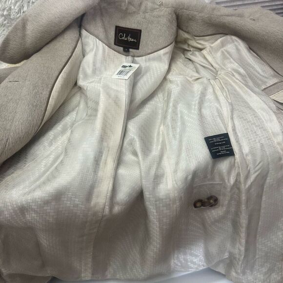 Cole Haan Luxury Suri Alpaca & Wool Blend‎ Gray Pea Coat Sz 14 Hidden Button NEW - Picture 7 of 13